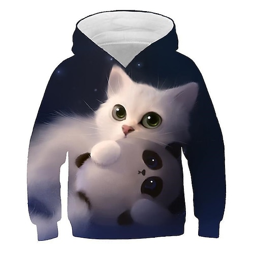 Mädchen 3D Tier Katze Kapuzenshirt Langarm 3D-Druck Herbst Winter Kuschelig bezaubernd kinderkleidung 3-13 Jahre Outdoor Täglich Regular Fit Image