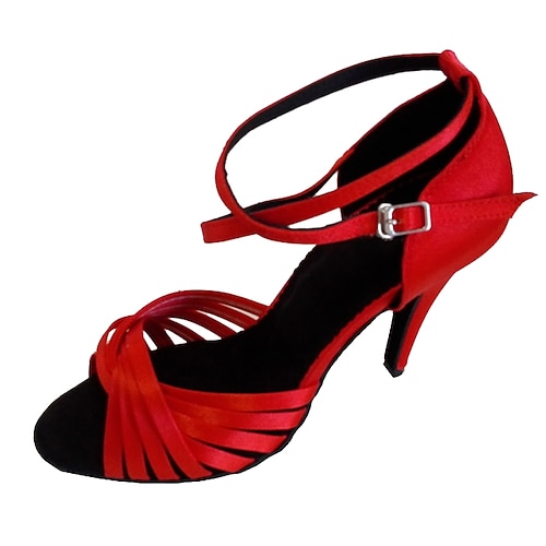 Damen-Latein-Tanzschuhe aus violettem Satin – Riemchen-Ballsaal-Pumps mit offener Spitze und Fesselriemen für Salsa, Tango und Auftritte Image