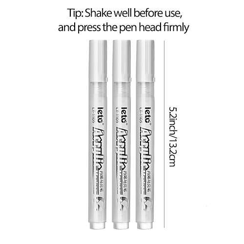 3 Stück weißer Acryl-Markierungsstift, Markierungsmodifikation, Zeichnung, Malstift für Schüler, Zeichnen, Aufzeichnungen, Notizen machen, Schule, Büro Image