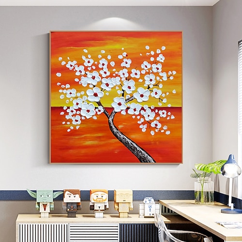 Mintura handgefertigte, dicke Textur, Blumen-Ölgemälde auf Leinwand, Wandkunst, Dekoration, modernes abstraktes Baumbild für Heimdekoration, gerolltes, rahmenloses, ungedehntes Gemälde Image