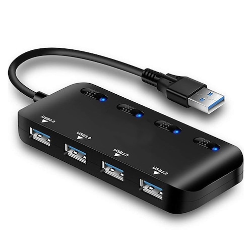 USB 3.0-Hub mit 4 Ports und einzelnen LED-Netzschaltern, tragbarer Daten-Hub-kompatibler Übertragungssplitter Image