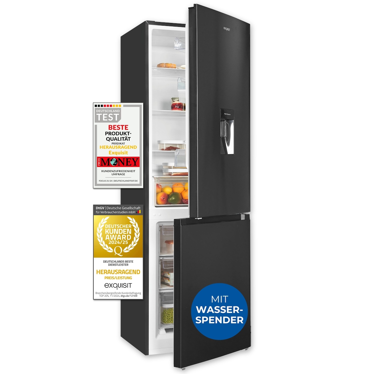 Exquisit Kühl-Gefrierkombination KGC5320-95-E-WS-040C inoxlook-az | Nutzinhalt: 313 L | Wasserspender | 4*-Gefrieren Image