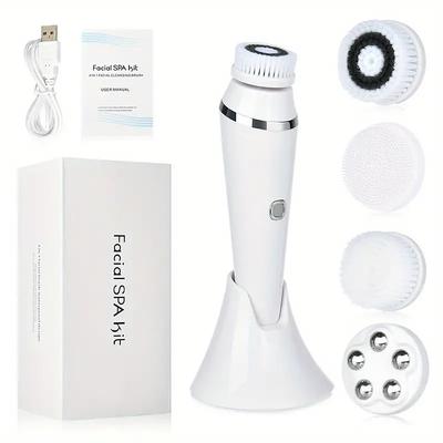 4-in-1 Electric Facial Cleansing Brush Facial Massager Facial Kit Set Face Wash Brush Facial Machine Exfoliating Brush And Face Massager Skin SPA Kit Waterproof Blackhead Acne Removal Pore Clean