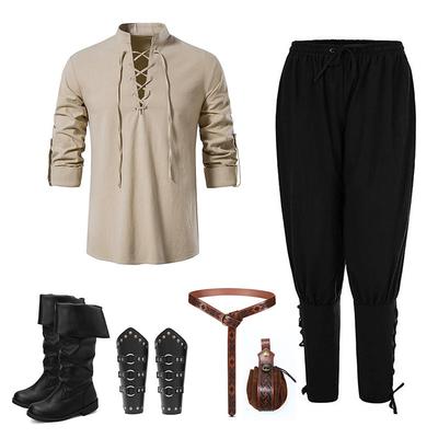 Knight Ritter Viking Celtic Knight Medieval Renaissance 17th Century Blouse / Shirt Cosplay Costume Men's Drawstring Costume Vintage Cosplay Casual Daily Renaissance Fair Long Sleeve Medium Length