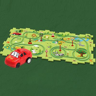 Tiktok Car Map Jigsaw Diy Track Set Electric Car Toy Mini Road Sign Puzzle Toy