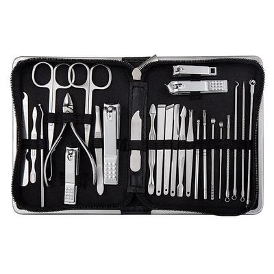 26Pcs Stainless Steel Nail Clipper Cutter Trimmer Earpick Grooming Kit Manicure Pedicure Scissor Tweezer Nail Tools Set