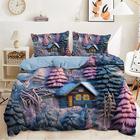 Snow House Quilt Art Pattern Duvet Cover Set Set Comforter Cover Set Cotton Bedding Set Soft 2/3-Piece Luxury Cotton Bedding Set Home Decor Gift King Queen Duvet Cover