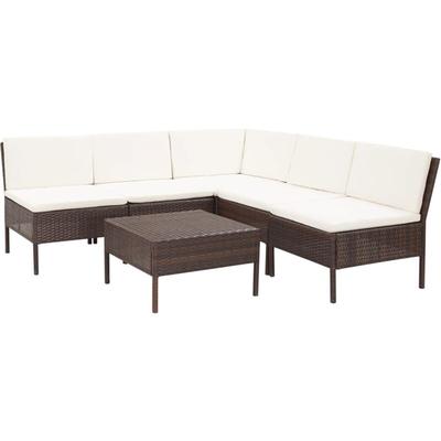 Minkurow - 6-tlg. Garten-Lounge-Set mit Auflagen Poly Rattan Braun vidaXL Image