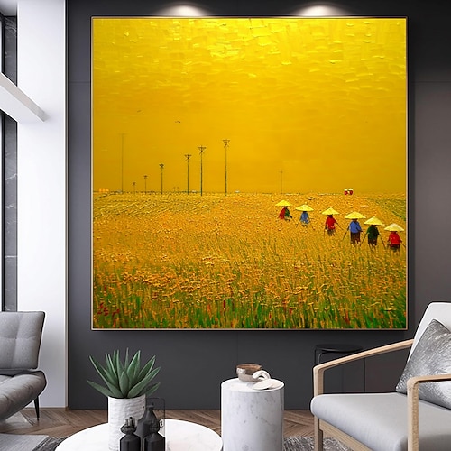 Van Gogh Stil Goldenes Weizenfeld Ernte handgemalt dekoratives Gemälde modernes abstraktes Wohndekor Geschenk gespannter Rahmen fertig zum Aufhängen oder ungerahmt Image