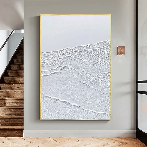 weißes 3D abstraktes Gemälde handgemachtes 3D strukturiertes weißes Gemälde Wandkunst weißes modernes Leinwandbild für Wohnzimmerdekor trendiges Wohndekor Hotelkunststück Image