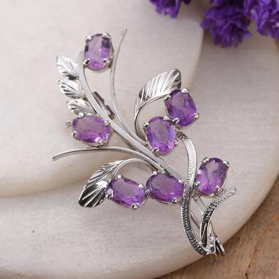 'Floral 7-Carat Amethyst and Sterling Silver Brooch Pin'