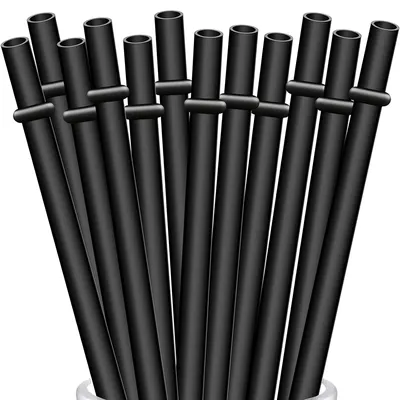 12-Pack Reusable Black Straws, 10.5" Long Hard Plastic Tumbler Replacement Straws for 16/20/30 OZ Stanley,Set of 10 with Brush