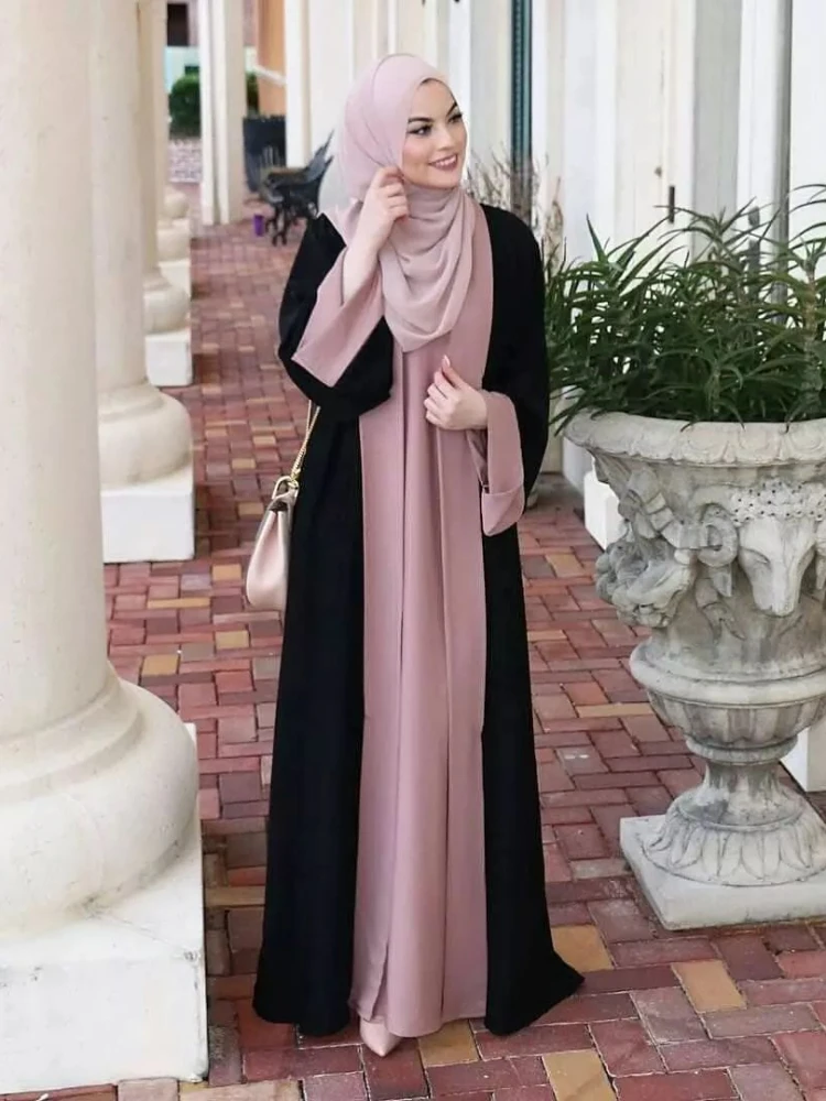 Eid Musulmano Vestito Da Partito per Le Donne Ramadan Abaya Falso 2 Pezzi Abito Lungo Marocco Abiti Largos Dubai Turchia Robe Jalabiya 2024