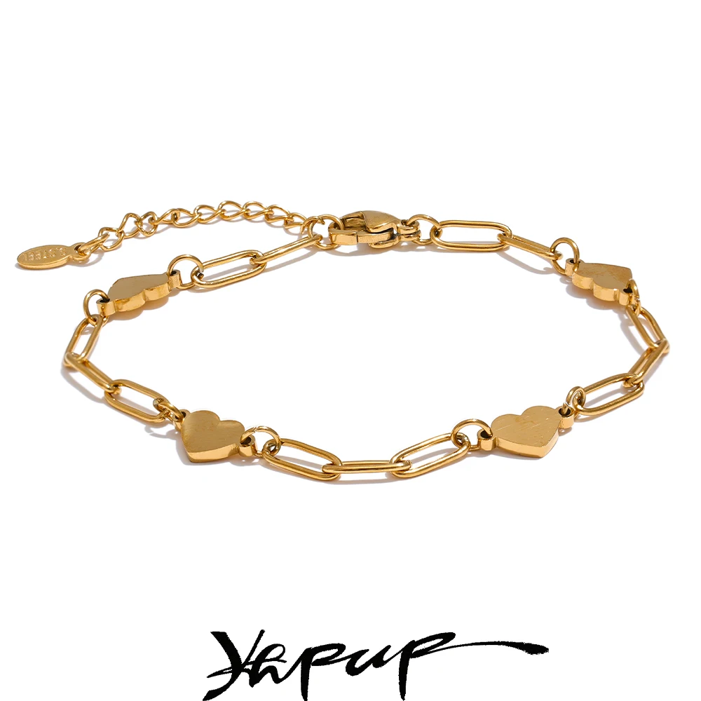 Yhpup Mode Edelstahl Herz Handgemachte Kette Armband Armreif Wasserdicht Täglichen Charme Handgelenk Schmuck Bijoux Femme Image