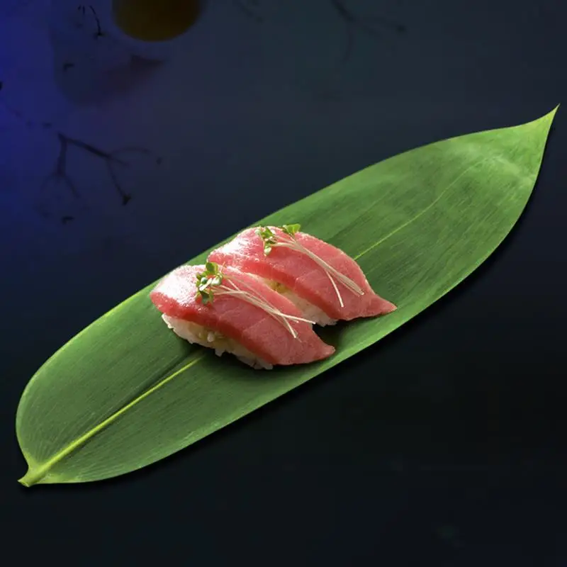 100 stücke Japanischen Grünen Blatt Sushi Sashimi Blätter Gefälschte Blätter Sushi Teller Küche Platte Tablett Dekoration Werkzeuge Image