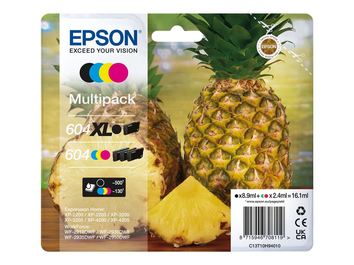 EPSON C13T10H94010 604/604XL T10H94 schwarz, cyan, magenta, gelb Druckerpatronen, 4er-Set Image