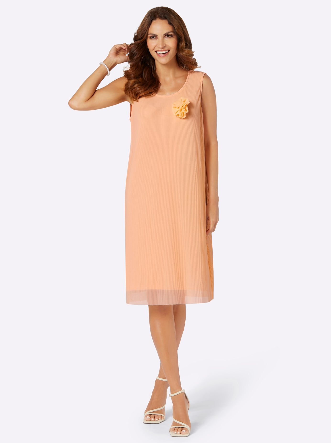 Jerseykleid LADY "Jersey-Kleid", Damen, Gr. 46, Normalgrößen, rot (apricot), Jersey, 96% Polyester, 4% Elasthan, unifarben, kurz, Rundhals, Kleider Etuikleid Partykleid Image