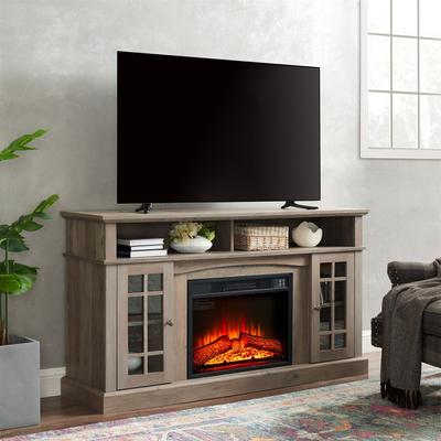 Classic Style TV Stand Entertainment Console with 23" Fireplace Inset for TV Up to 65" with Open and Closed Storage Space