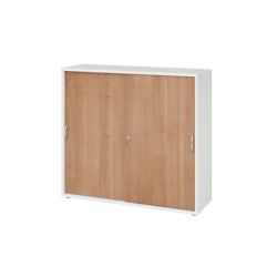 Hammerbacher-Schiebetürenschrank 3 OH BM Weiß/Nussbaum-V1753S/W/N/BM Image
