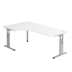 Hammerbacher-Winkeltisch C-Fuß 200x120cm 90°Weiß/Silber-VOS82/W/S Image