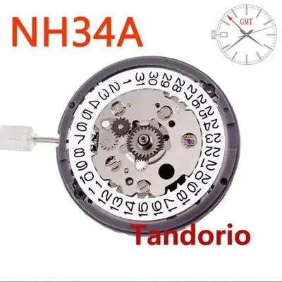 New Genuine 24 jewels Left Hand NH34 NH34A GMT Function Date Automatic Mechanical Watch Movement