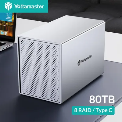 Yottamaster 5 Bay 2.5"/3.5" SATA HDD Enclosure 6Gbps USB C HDD/SSD Enclosure Up to 16TB*5 RAID Direct Attached Storage Enclosure