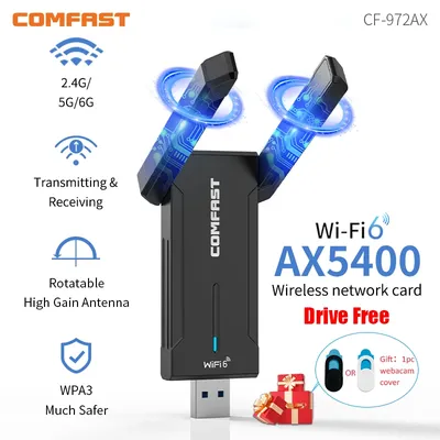 USB Wifi Adapter WiFi6 Driver Free Wireless Wi-Fi Dongle AX5400 USB3.0 Wi Fi Network Card RTL8832CU