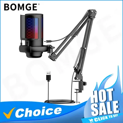 USB Condenser Microphone RGB Esports Game Call Recording Condenser Mic with Metal Boom Stand Desktop