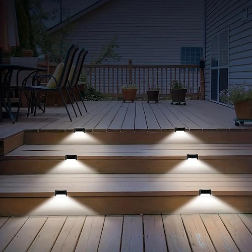 6 wasserdichte Solar-Terrassenleuchten, LED-Solar-Stufenleuchten für den Außenbereich für Geländer, Terrasse, Innenhof, Säule, Zaun, Treppe und Auffahrt (warmes Licht/weißes Licht) Image