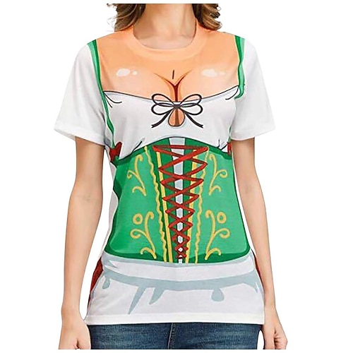 T-Shirt Lederhosen 3D Bayerisch Streetstyle T-Shirt Ärmel Grafik für Damen Erwachsene 3D-Druck für Karneval Oktoberfestbier Party Alltagstauglich Image