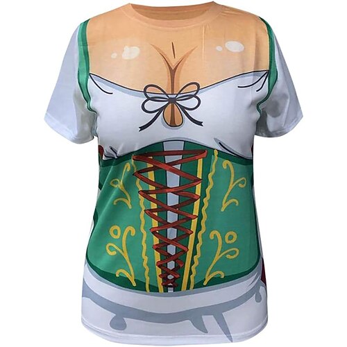 Oktoberfestbier Bayerisch T-Shirt-Ärmel Lederhosen 3D Grafik Für Damen Erwachsene Karneval Oktoberfestbier 3D-Druck Party Casual