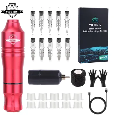 Wireless Tattoo Kit Rotary Tattoo Machine Set with 10PCS Tattoo Cartridge Needles Permanent Makeup