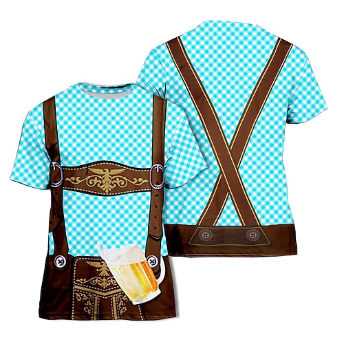 T-Shirt Lederhosen 3D Bayerisch Streetstyle T-Shirt Ärmel Grafik für Herren Erwachsene 3D-Druck für Karneval Oktoberfestbier Party Alltagstauglich Image