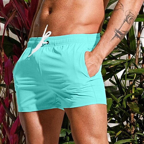 Herren Boardshorts Badeshorts Badehose Schwimmshorts Bademode Kordelzug Elastische Taille Glatt Komfort Schnelltrocknend Kurz Festtage Strand Wochenende Modisch Brautkleider schlicht Schwarz Weiß Image