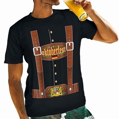 Oktoberfestbier Bayerisch T-Shirt-Ärmel Lederhosen 3D Für Herren Erwachsene Karneval Oktoberfestbier Heißprägen Party Casual Image