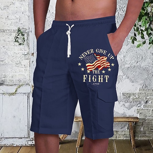 Amerikas 250. Jahrestag Herren Flagge Buchstabe Amerikanische Flagge Shorts Mittlere Taille Urlaub Mode Streetwear Outdoor Lässig Feiertag Kordelzug Seitentaschen Designer Kleidung Bekleidung Image