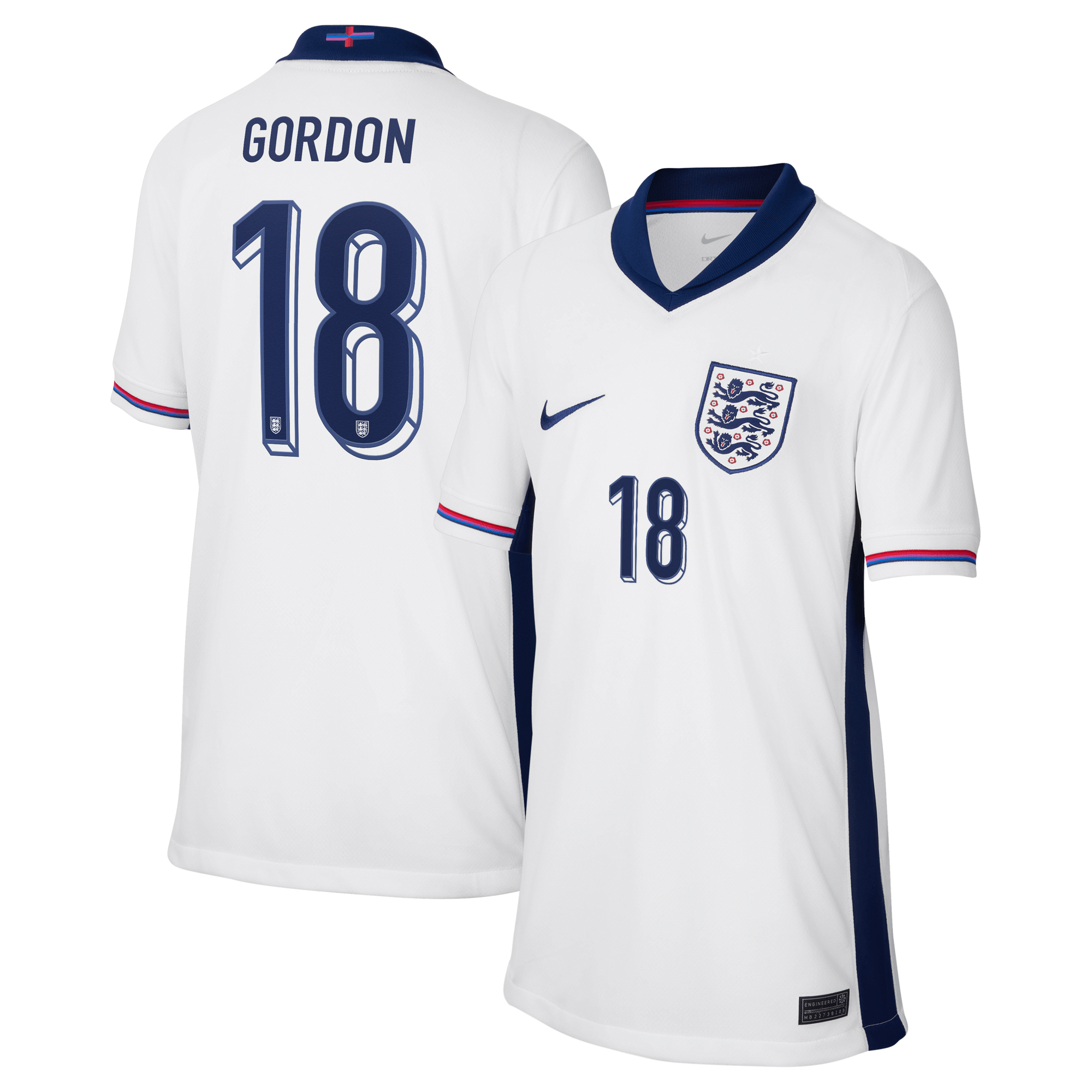 England Nike Stadion-Heimtrikot 2024 – Kinder mit Aufdruck Gordon 18 Image