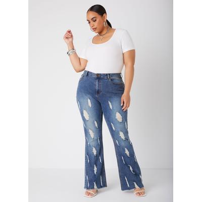 Plus Size Distressed High Rise Flared Jeans