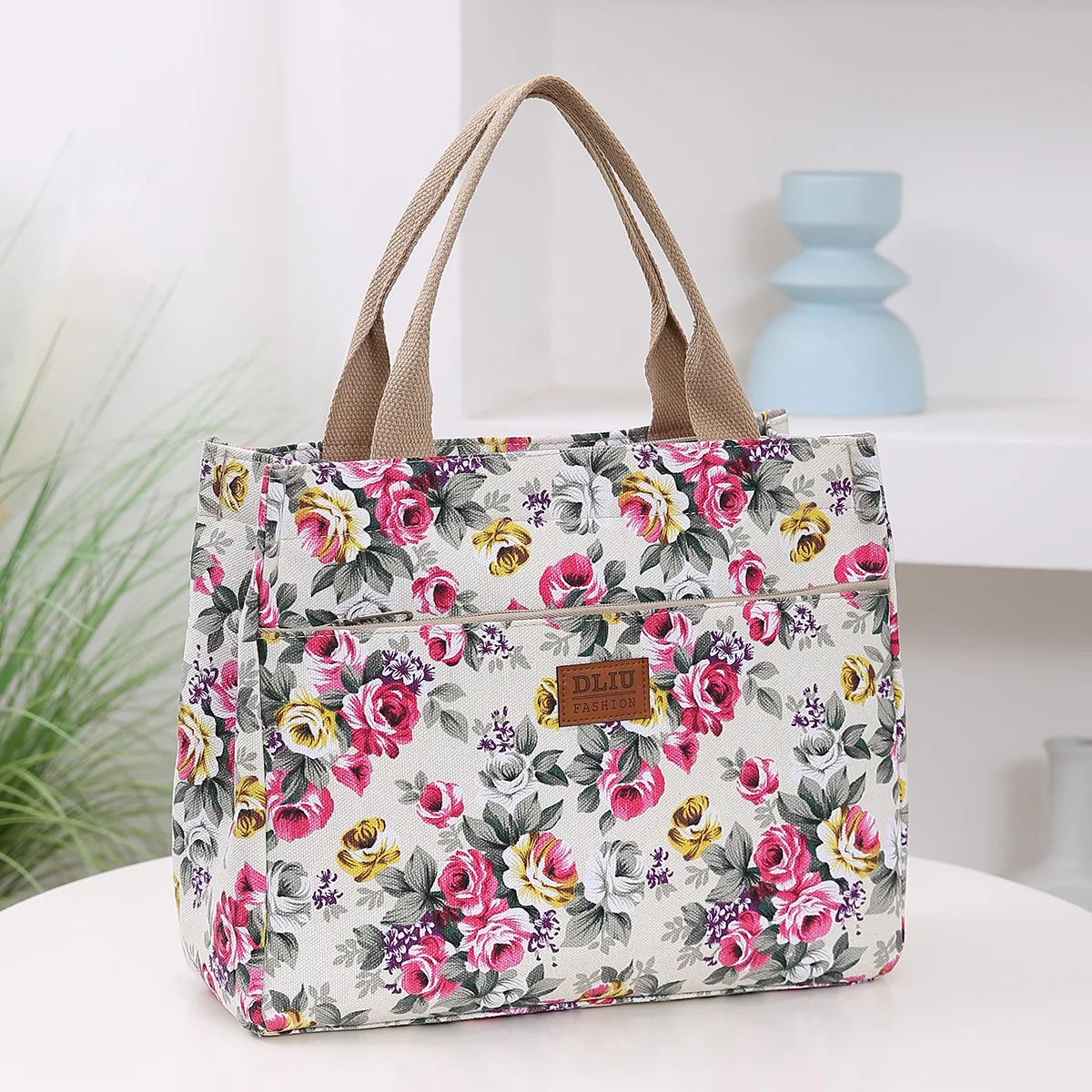 Sac fourre-tout imprimé Floral à la mode, sac à déjeuner en toile Portable, sac à main décontracté pour femmes et sac de maman Bento pour voyage de pique-nique