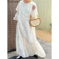Robe longue en mousseline de soie pour femmes robe blanche décontractée robe à volants chic robes