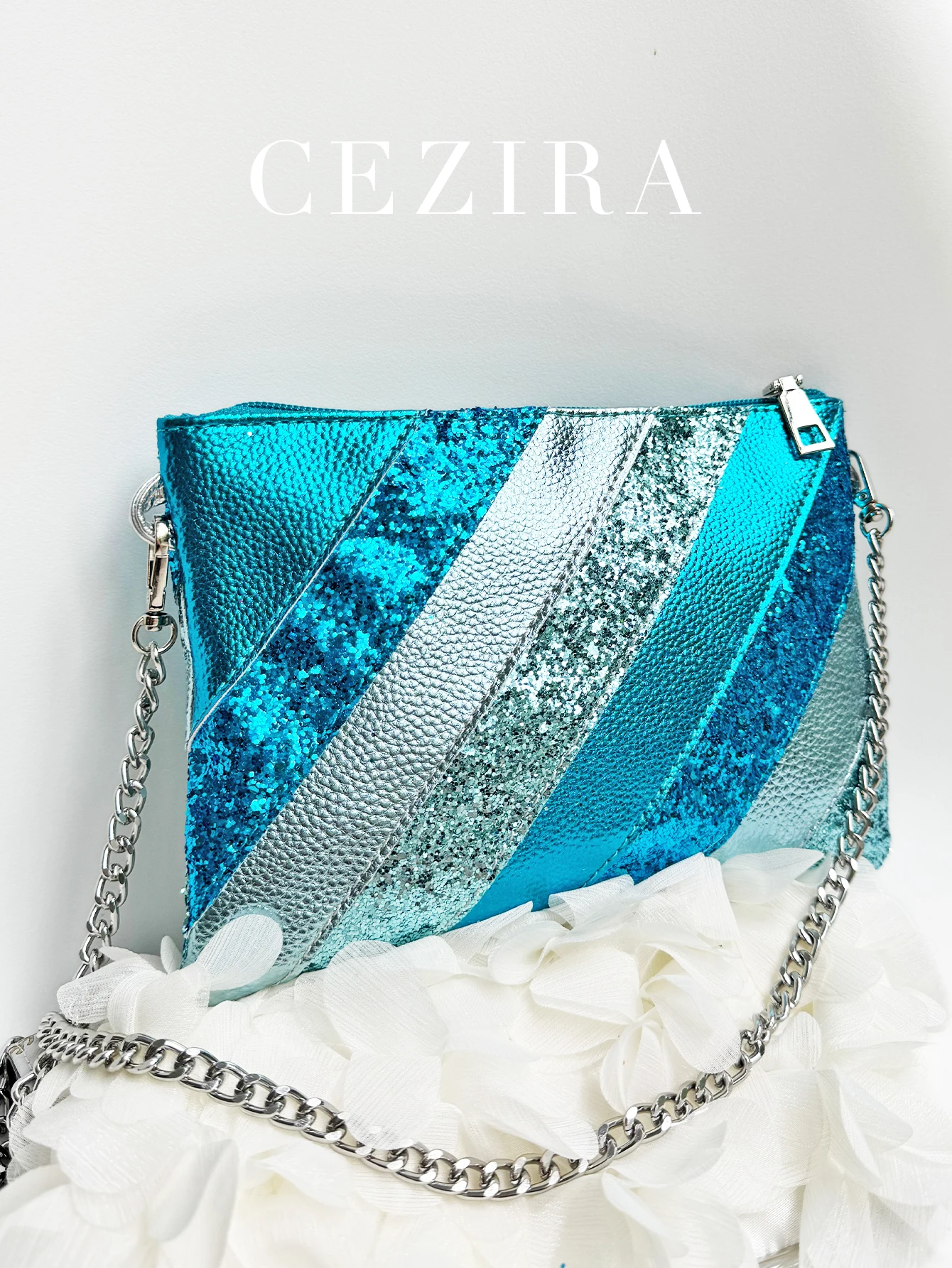 Pochette de luxe en cuir PU métallique Y2K pour femmes, pochette Patchwork, mode paillettes brillantes, chaîne en métal, épaule, bandoulière, sac à main de fête
