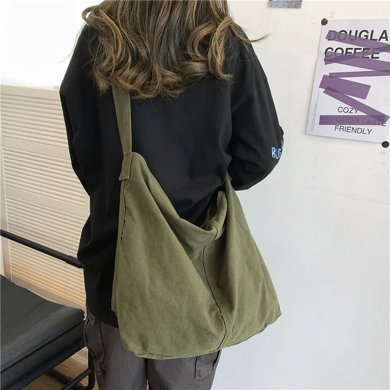 Grand sac à bandoulière en toile pour femmes, 2023 coton, mode coréenne, sac d'école pour étudiantes