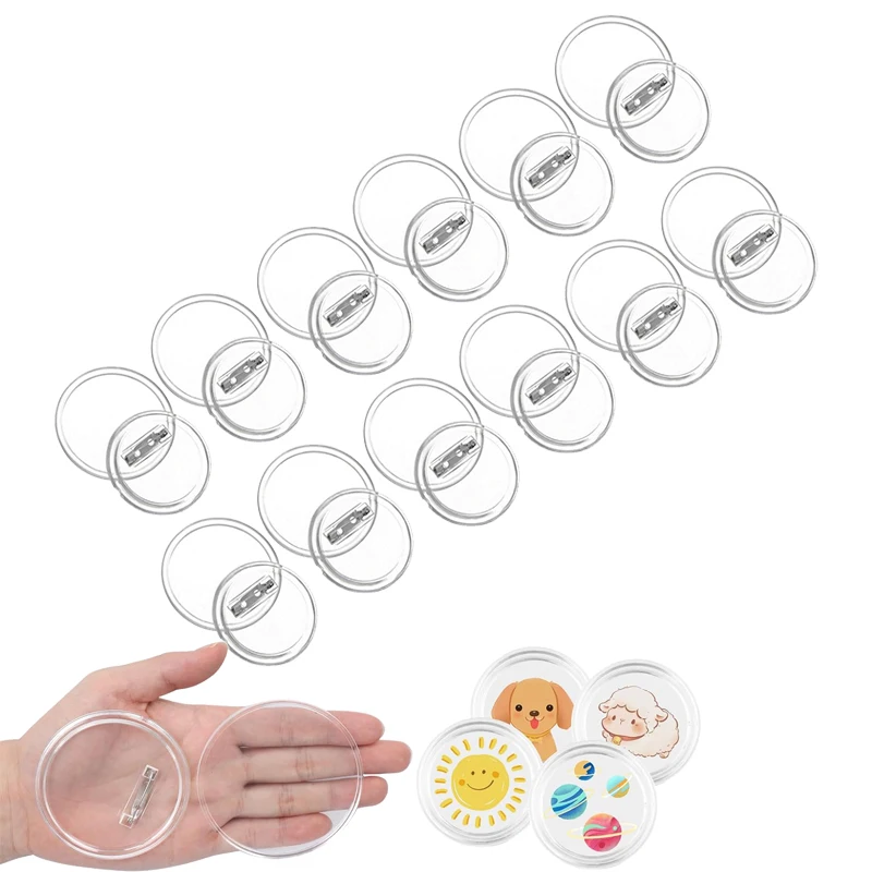 Kit de badges à boutons en acrylique, épingles rondes, épingles transparentes, boutons vierges, artisanat de Noël, badges de bricolage, fournitures exécutives, 12 pièces, 25 pièces, 50 pièces