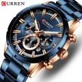 Curren-Montre à cadran bleu pour homme acier inoxydable bracelet date affaires étanche luxe