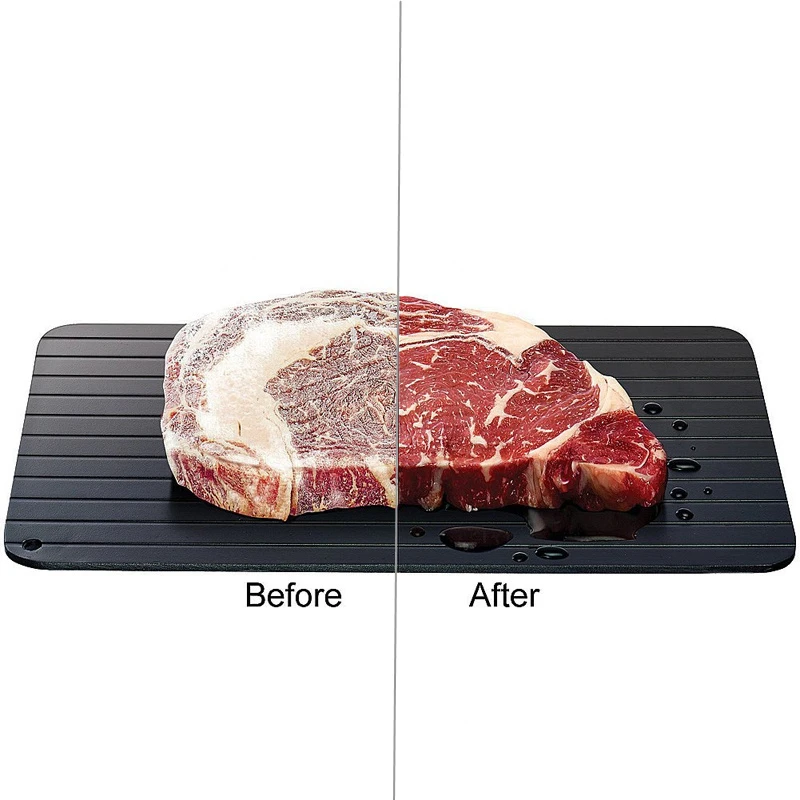 LMETJMA plateau de dégivrage rapide en alliage d'aluminium plateau de dégivrage des aliments viande congelée plateau de nourriture de poisson avec brosse outils de viande KC0044