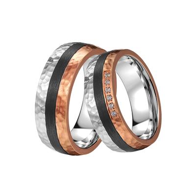 Trauring DOOSTI "Schmuck Geschenk Edelstahl Trauring Ehering Partnerring LIEBE" Gr. 62, rosa (edelstahlfarben, roségoldfarben, schwarz), Fingerringe, 62, ohne Zirkonia, Edelstahl-Carbon, 7mm, Edelstahl, Carbon, wahlweise mit oder ohne Zirkonia Image