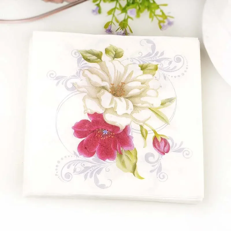Lilien Bunte bedruckte Servietten für Hochzeiten, Weingläser, Blumen-Papierservietten, Tischsets, Bankettpapier, 20 Stück, Holzzellstoff-Mundtücher Image