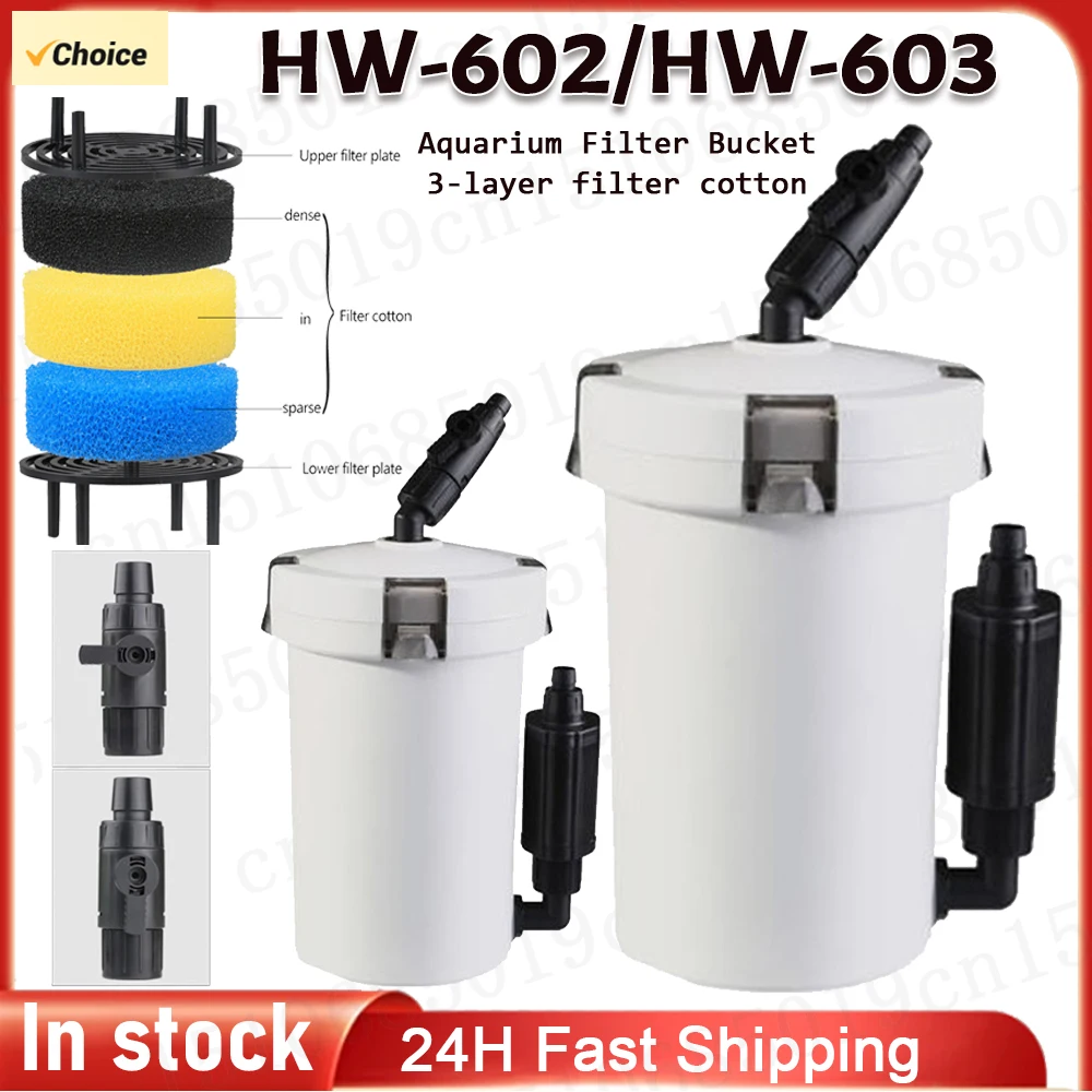 Aquarium Filter Eimer HW-602/HW-603 Aquarium leise externe Kanister mit Schwamm Zubehör Filtersystem Image