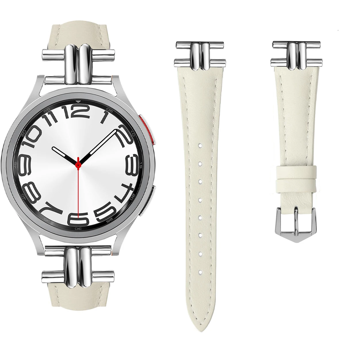 Leder armband kompatibel mit Samsung Galaxy Uhr 654 aktiv 2 Garmin, Huawei GT, Metallic H-förmiges Leder 20mm 22mm Armband Image