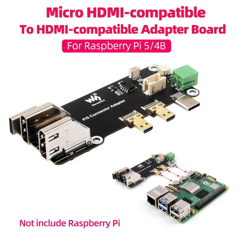 Micro HDMI-kompatibel zu HDMI-c Multifunktionsadapter für Raspberry Pi 5/4B Zwei Netzteilmethoden Dual 4K Ausgang Image